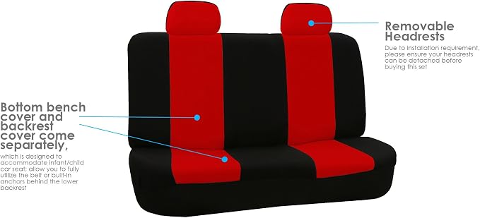 FH Group Car Seat Cover for Back Seat Cloth - Universal Fit Rear Seat Covers for Cars with Solid Bench,Car Seat Protector for Dogs and Kids,Car Interior Accessories for SUV, Sedan and Van Red
