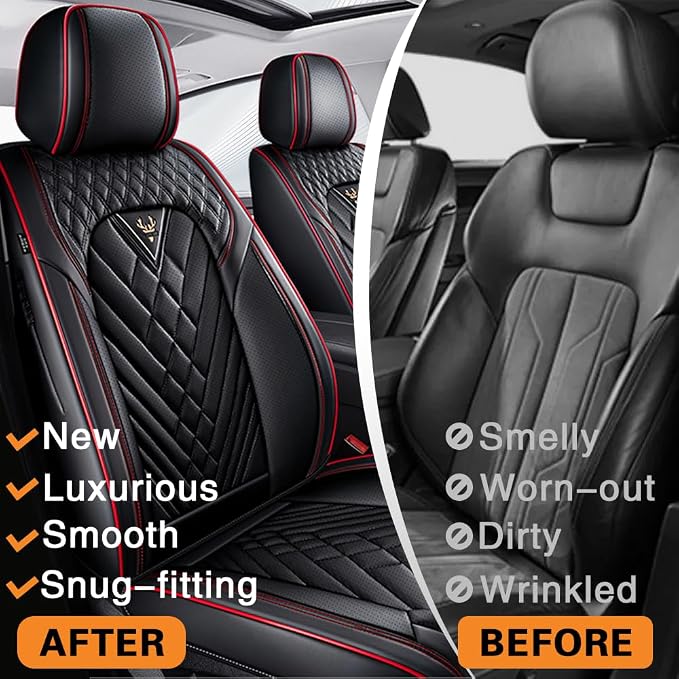 for Toyota 4Runner Seat Covers 2001-2026,Premium Leather, 360° Full Protection, Thick Padding & Memory Foam, Waterproof & Stain-Resistant Car Seat Cover Full Set (5 Seat,Black&Red)