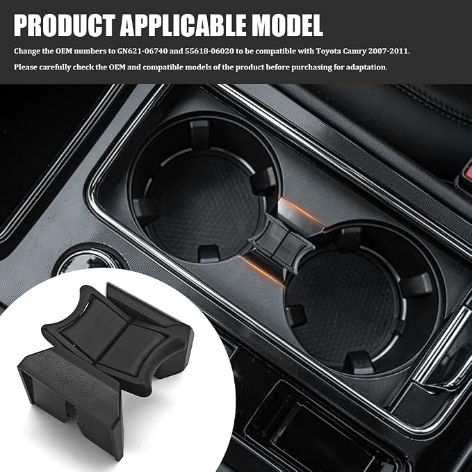 Cup Holder Insert Divider, Standard Car Interior Accessories Car Center Console Cup Holder Insert Divider Compatible with Toyota 2007-2011 Camry, Replaces OEM# 55618-06020