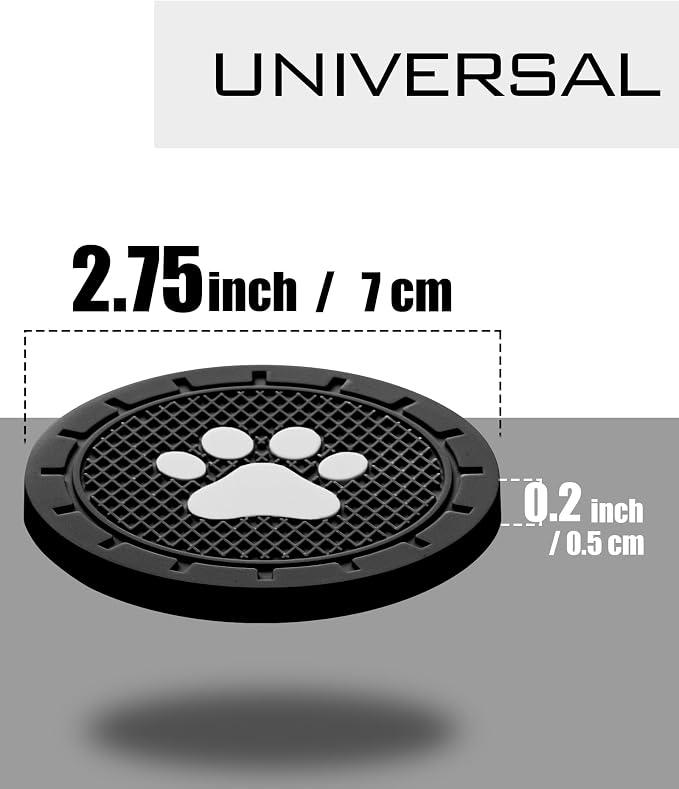Coaster for Cup Holder - 4 Pack Silicone Auto Drink Coasters Mat Cat Dog Paw Universal Non-Slip Inserts Car Interior Accessories, Black