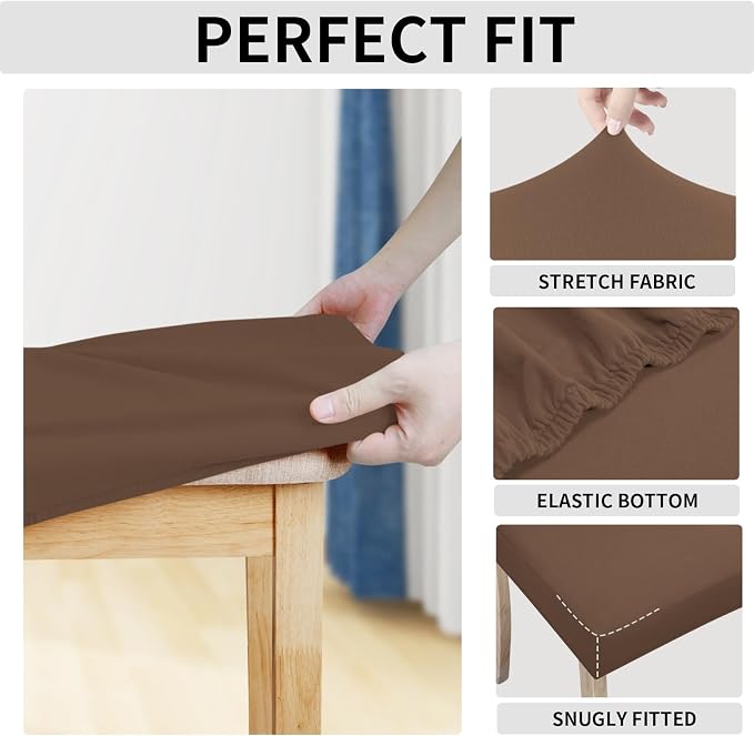 Easy-Going 100% Waterproof Seat Covers for Dining Room Chairs Set of 4, Stretch Chair Seat Slipcovers Protector Removable and Washable Kitchen Dining Chair Covers, Brown