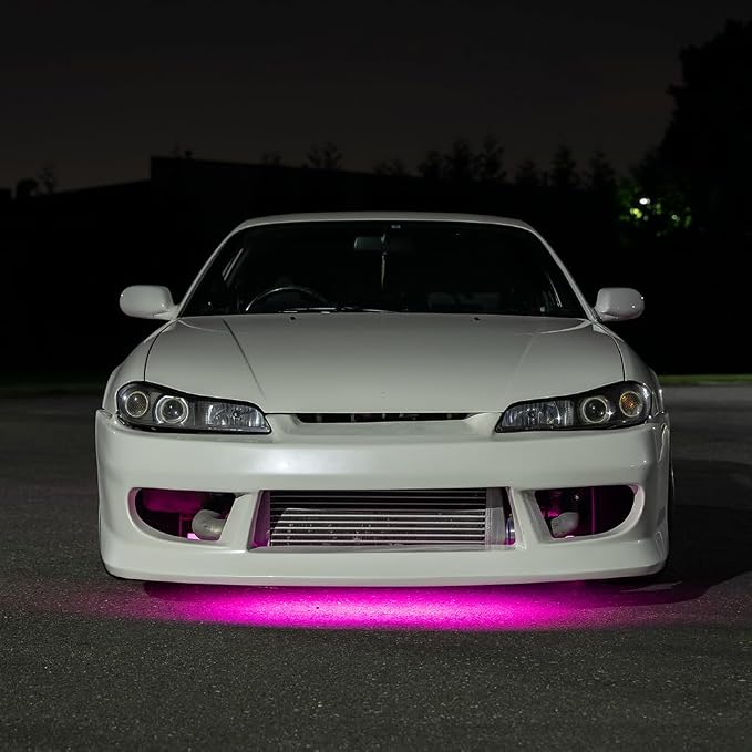 LEDGlow 4pc Pink Slimline LED Car Flexible Underglow Lighting Kit | Neon Accent Lights Include Flex Underbody Tubes, Solid Color Illumination, 4 Modes, Control Box & Remote