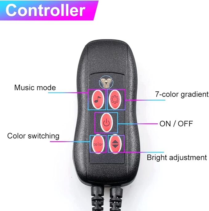 Interior Car Ambient Lighting Neon Kit for Center Console Dashboard Gap | 1 To 2, with 16.4ft Ultrathin Fiber Optic, High Bright, Multicolor, USB interface, Music Sync, Multiple Modes, Universal