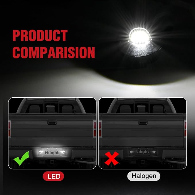 Nilight License Plate Light Compatible with 1990-2003 2004 2005 2006 2007 2008 2009 2010 2011 2012 2013 2014 Ford F150 1999-2016 F250 F350 F450 F550 Super Duty with Black housing 6000K White 2PCS Pack