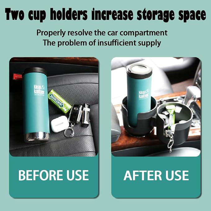 Car Cup Holder Expander, 2 in 1 Cup Holder Expander with Adjustable Base, Cup Holder Insert for 10-46 OZ Bottles, Cups, Extra Automotive Cup Holder for Car Fits for Yeti, Hydroflask, Car Accessories
