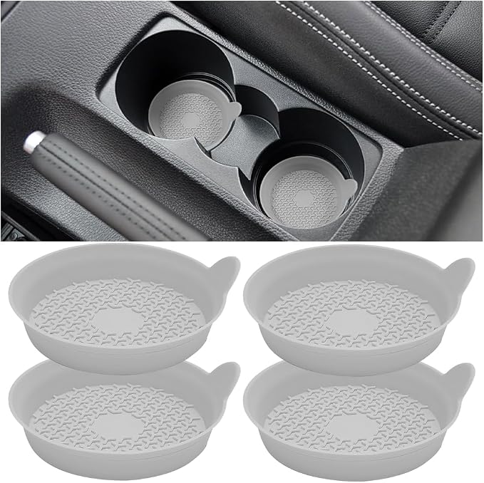 Mandark Car Cup Holder Coasters, Non-Slip Silicone Vehicle Insulation Drink Mat, Waterproof Sift-Proof Spill Recessed Automotive Interior Cup Insert Pad Accessories, Universal Fit (Gray)