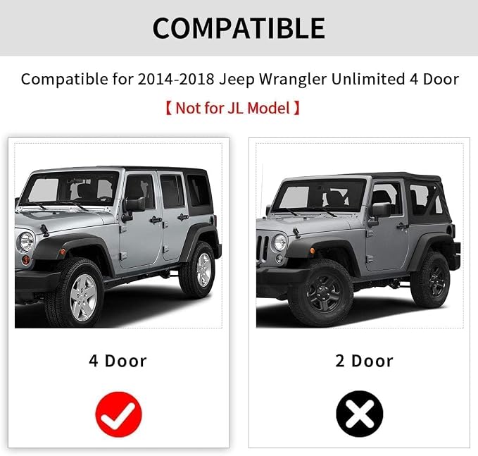 YITAMOTOR Floor Mats for Jeep Wrangler JK Unlimited 4 Doors 2014-2018 (Not for JL or 2-Door), All Weather Custom Fit Floor Liners 1st & 2nd Row Protection, Heavy Duty Car Mats Black
