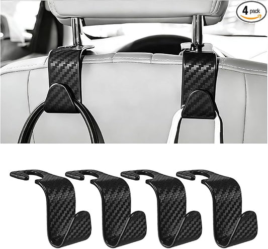 4PCS Car Seat Headrest Hook, Automotive Back Seat Storage Holder Hanger, Vehicle Interior Backseat Organizer Hanging Hook for Purse Handbag Grocery Bags, Universal Fit (Black)