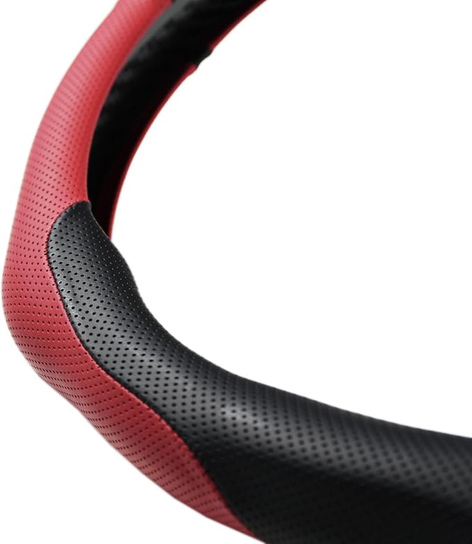 Quick Install Enhanced Control Sporty Nappa Leather Steering Wheel Cover, Odorless Sweat-Proof Non-Slip Protector Universal Fit for 14.5-15 Inch Car SUV Truck