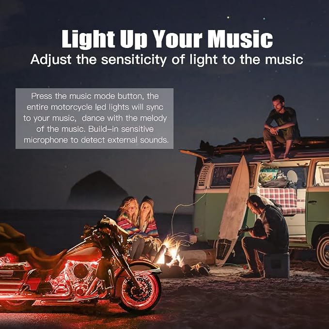 12PCS Motorcycle LED Underglow Kit, App Control Multicolor Motorcycle Lights Underglow Kit Music Sync Waterproof Underglow Compatible with Harley Davidson Honda Kawasaki Suzuki Motorcycles