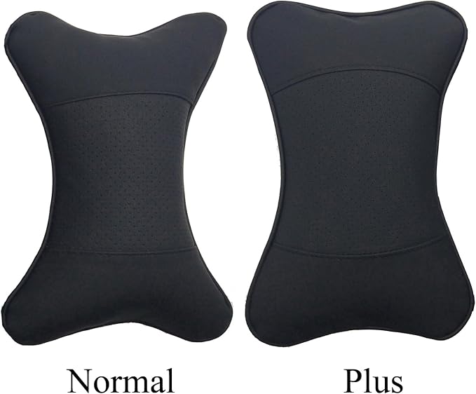 Car Neck Pillows Both Side Pu Leather 2pieces Pack Headrest Fit for Most Cars Filled Fiber Universal Car Pillow (Black Dark)