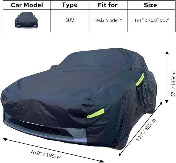 Car Cover for Tesla Model Y Waterproof Outdoor Cover | Custom Fit, All Weather Protection, Charge Port Opening, Door Zipper Design, Windproof, UV Protection
