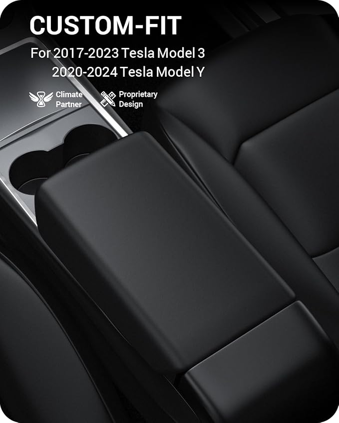 BASENOR Upgraded Tesla Model Y Model 3 Center Console Cover TPU Armrest Cover Non-Slip Protector Armrest 2017-2024 Tesla Interior Accessories Black (Not Compatible with 2024 2025 Tesla Model 3)