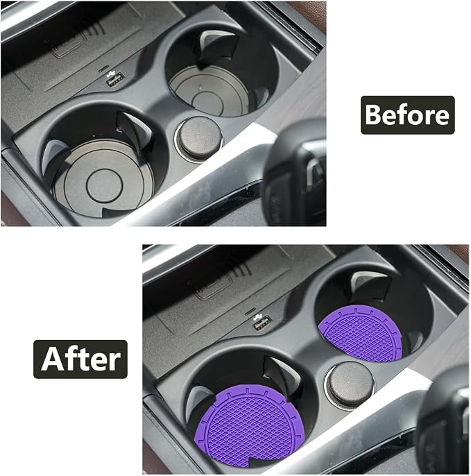 Car Cup Holder Coaster, 4 Pack 2.75 Inch Diameter PVC Non-Slip Universal Insert Coaster, Durable, Suitable for Most Car Interior, Car Accessory for Women Men Purple