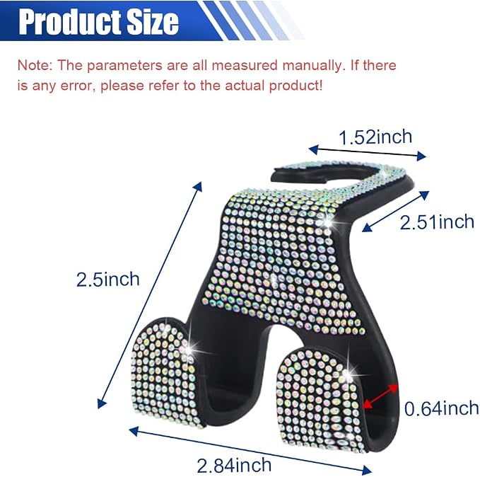 2PCS Car Seat Headrest Hooks, Shiny Crystal Hanger Holder, Backseat Hanger Storage Organizer, Bling Rhinestone Car Purse Hook, Car Accessories for Women Universal for SUV Truck Vehicle (AB Color)