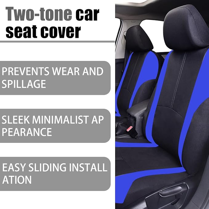 AICEL 9 Piece Car Seat Covers Full Set Mesh Fabric Auto Seat Protectors Blue
