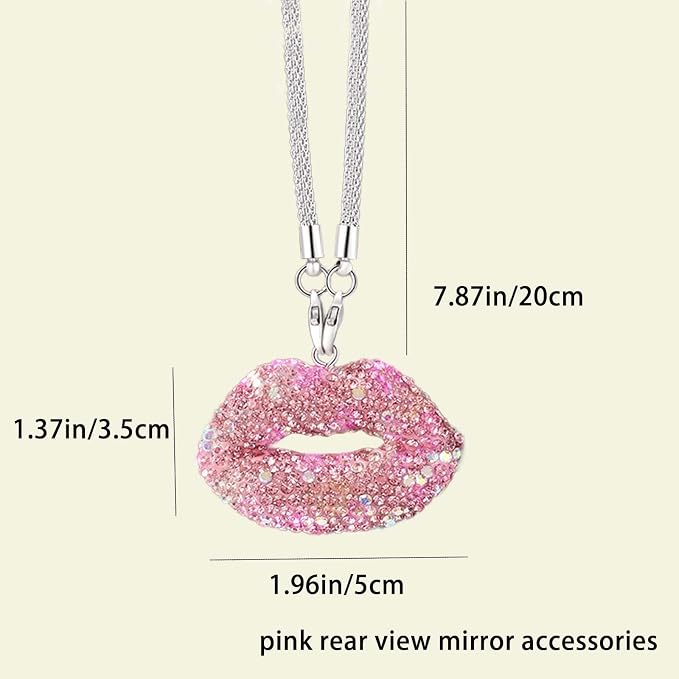 Bling Lip Diamond Car Accessories for Women, Crystal Rear View Mirror Accessories,for Family and Lover,Car Decoration, Valentine's Gift, Lucky Hanging Interior Ornament (Pink)