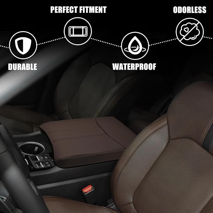 Muslogy Center Console Armrest Cover Fit for Honda Pilot 2023-2026, 2024-2026 Ridgeline/Passport Accessories, Comfort Armrest Pad Console Lid Cushion Vegan Leather Regular Thick (Dark Brown)