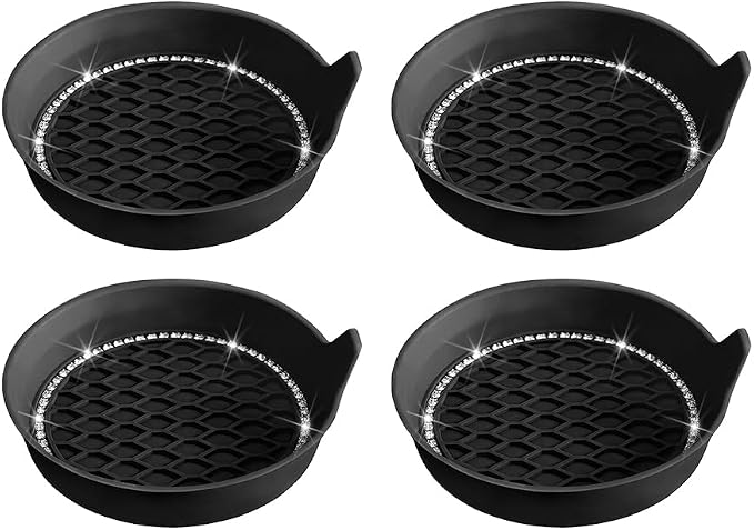 4PCS Bling Car Cup Holder Coaster, Crystal Rhinestone Insert Dustproof Non-Slip Drink Cup Mat, Diamond Shockproof Auto Interior Water Bottle Pad Cushion Coaster, Universal Fit (Black)
