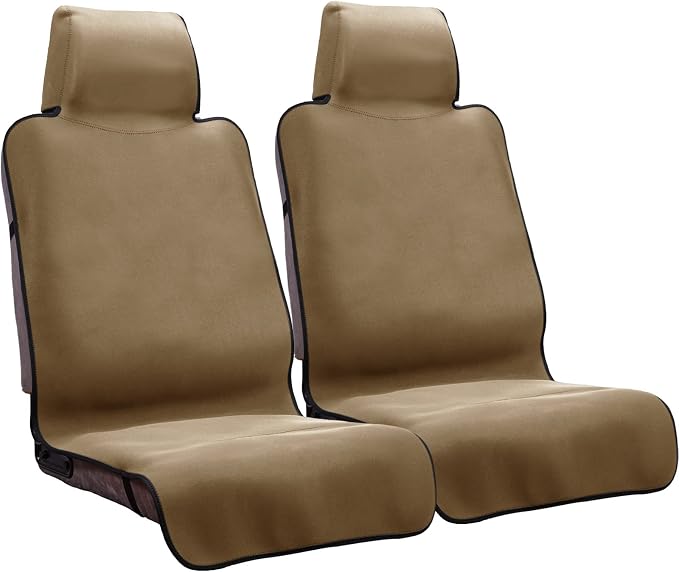 Waterproof Seat Cover, 2pcs Upgraded Sweat Carseat Protector, Perfect for Universal Anti-Slip Car Truck SUV Seat, Ideal for Surfing Yoga Gym Workout, Khaki