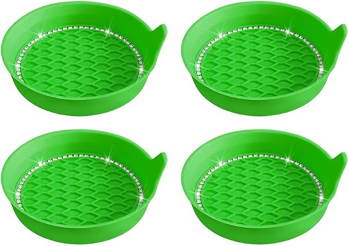 4PCS Bling Car Cup Holder Coaster, Crystal Rhinestone Insert Dustproof Non-Slip Drink Cup Mat, Diamond Shockproof Auto Interior Water Bottle Pad Cushion Coaster, Universal Fit (Light Green)