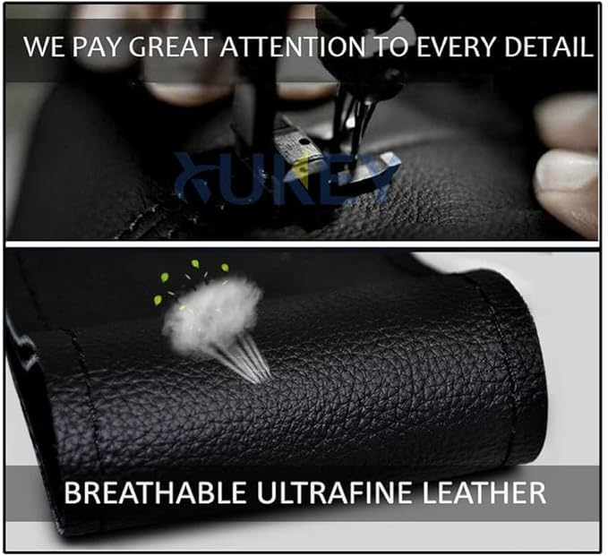 AUTOXBERT 38cm/15 Inch Leather Steering Wheel Cover Stitch On Wrap, Black | Breathable, Anti-Slip Steering Wheel Cover for Nissan Qashqai Toyota Camry RAV4 VW Golf