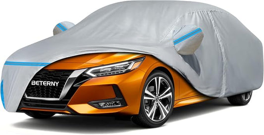 Car Cover for 1999-2026 Nissan Sentra, Waterproof Custom-fit All Weather Sun Rain UV Dust Snow Wind Protection Outdoor Sentra Full Car Cover with Door Zipper and Cotton Lining-Grey