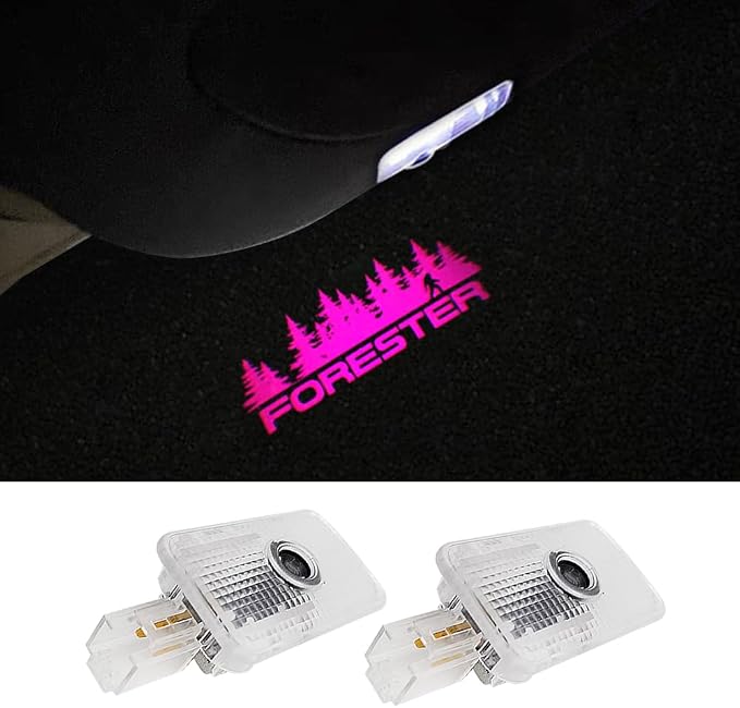 2 Pcs Non-Fading LED Car Door Logo Lights Courtesy Projector Laser Welcome Light Ghost Shadow Forester Accessories Puddle Lamp Compatible With Forester (Pink)