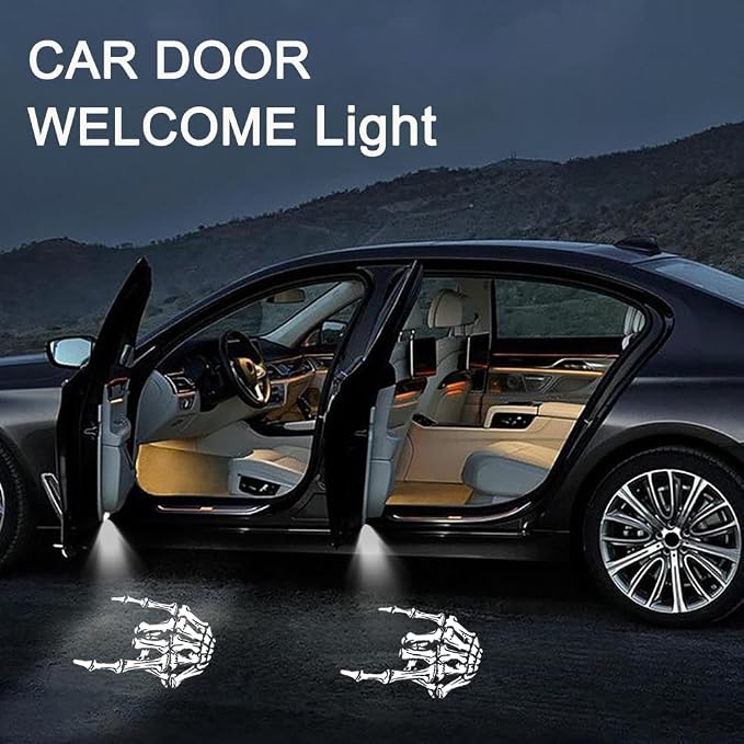2PCS No Fade Car Door Lights,Skeleton Car Door Lights Logo Projector LED Shadow Welcome Lamp,Skeleton Accessories Arm Skull Finger Gifts,Suitable for All Vehicles Motorcycle