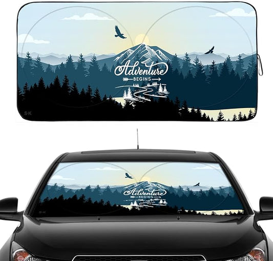 GVEN Windshield Sun Shades Car Sun Shade Protector Blocks UV Rays for Full-Size Sedan & SUV, Mid-Size SUV, Sports Cars, Wagon and Mid-Size Pickup Truck Car Accessories(Forest, L)