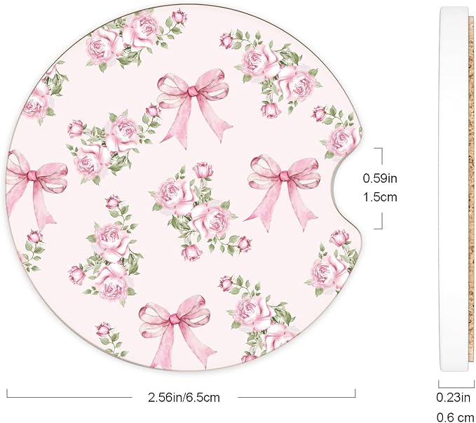 Ceramic Car Coasters – Absorbent Car Cup Holder Coaster Set for Women, Cute Aesthetic Car Accessories for Girls, 2 Pack (Blush)