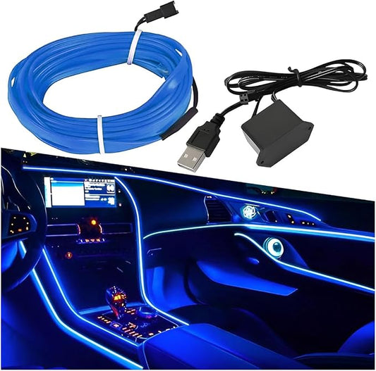 ZIMISI EL Wire Car Interior LED Strip Lights, Neon Light Strip (Blue) | 5V 16FT Car Ambient Lighting Decorations with Sewing Edge, USB Electroluminescent Car Interior Lights with Fuse Protection