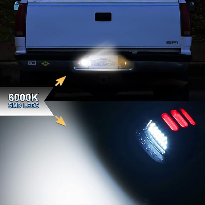 LED License Plate Light Lamp with Red OLED Neon Tube Compatible with Chevy K1500 C1500 1988-1999, Silverado Sierra 1988-1998, Tahoe Yukon Suburban S10 Black housing 6000K White, Pack of 2