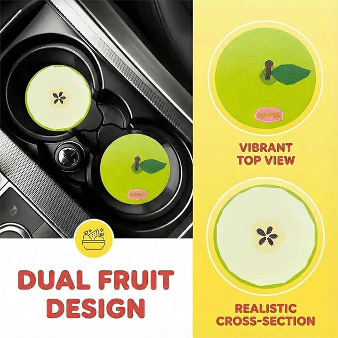 2PCS Fruit Pattern Car Cup Coasters, Cute Drink Insert Coaster, Non-Slip Car Cup Holder Coaster, Automotive Interior Accessories Water Bottle Holder Pad for Most Vehicles (Cyan)