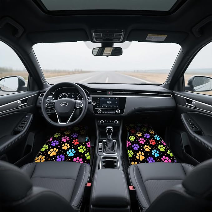 Paw Print Car Floor Mats Set of 4 Neon Color Starry Pattern Automotive Foot Mats Rugs Carpet for Car Non-Slip Auto Car Accessories Universal Fit for Car SUV Truck Van