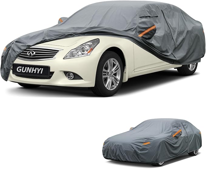 GUNHYI Premium Car Cover Custom Fit Infiniti Q40, 16 Layers Heavy Duty Car Cover Waterproof All Weather with Zipper Door for Sun Rain Snow Dust Uv Protection