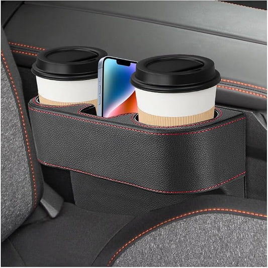 Car Seat Gap Filler Organizer, Multifunctional Auto Console Side Storage Box with Cup Holder, Universal PU Leather Cup Holder Front Seat Crevice Filler for Car Truck SUV (Black)