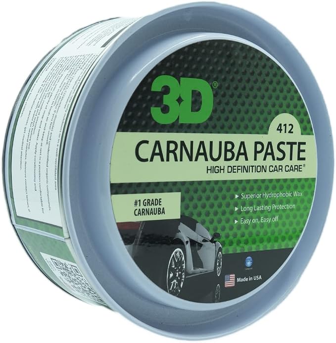 3D Carnauba Paste Wax – Grade 1 Brazilian Carnauba for Deep Wet Shine | Easy Hand Application | High Gloss Finish | Non-Abrasive |Car Wax Paste