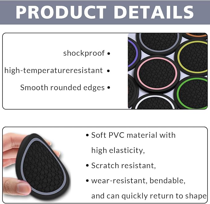 Car Cup Holder Coasters, Dustproof Automotive Interior Accessories Mat,2.75 Inch Non-Slip Insert Water Bottle Holder Pads, Universal for Vehicles, Trucks, RVs and More (Black/Gray, 4PCS)