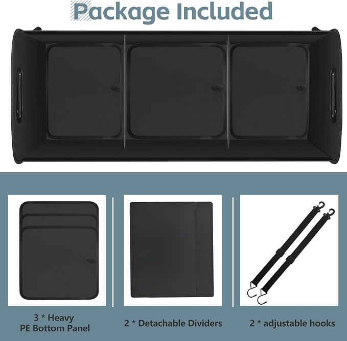 Car Trunk Organizer,Heavy Duty Collapsible 95 L Capacity Car Trunk Storage Organizer,Multi-Compartment Pockets, Adjustable Straps - Ideal for Travel, Camping, Shopping,Perfect for SUV, Truck, Sedan