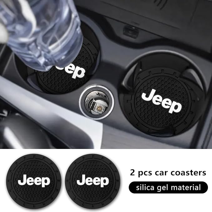 Car Cup Holder Coaster for Jeep Series Recessed Silicone Cupholder Coaster Interior Accessories 2.75in 2Pieces Black