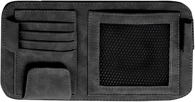 Car Sun Visor Organizer, Multi-Pocket Vehicle Sun Visor Storage Pouch with Sunglasses Clip, Auto Interior Sunshade Eyeglasses Card Holder Organizers, Universal for SUV Sedan Truck (Black)