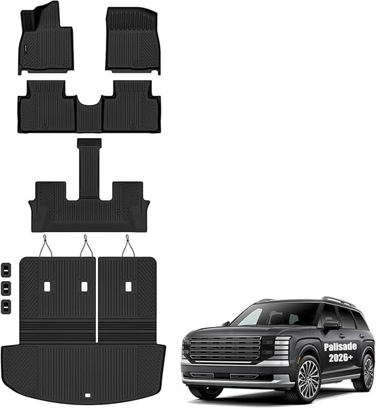 Auxko All Weather Floor Mats Cargo Mat with Backrest Mat for Hyundai Palisade Gasoline 2026 7&8 Seats All Season TPE Accessories Odorless Anti-Slip Floor Liners Trunk Liner with Back Seat Protector