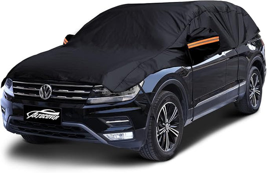 Half Car Cover Top SUV, Hail Protector Car Cover with Cotton Liner, Sunroof & Windshield Cover for Ice and Snow, All Weather Vehicle Body Cover for Sun, Rain, Dust, Fit SUV L