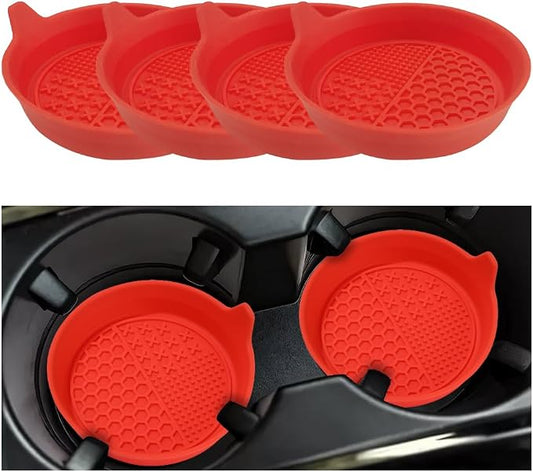 Mandark 4PCS Car Cup Holder Coaster, Silicone Anti-Slip Vehicle Insert Water Bottle Mat, Automotive Interior Insulation Drink Cup Pad Decor Accessories, Universal for SUV, Sedan, Truck (Red)