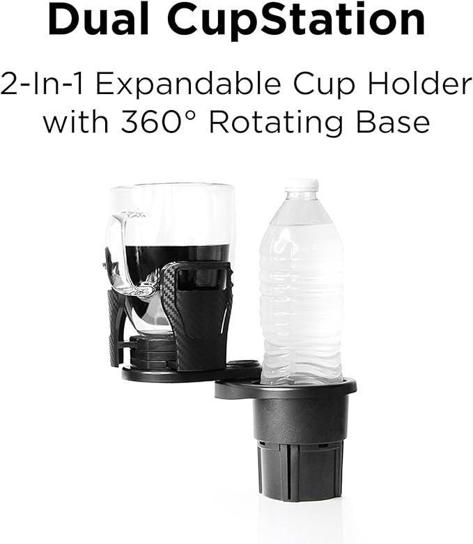 Limitless Dual CupStation - 2-in-1 Expandable Cup Holder with 360° Rotating Base – Black