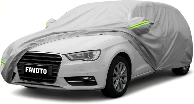 Favoto Car Cover Waterproof All Weather Heavy Duty Car Cover | Automatic Car Covers with Air Vent Sun Snow Dust UV Protection Tearproof Cover Universal Fit for Hatchback (164-177 in)