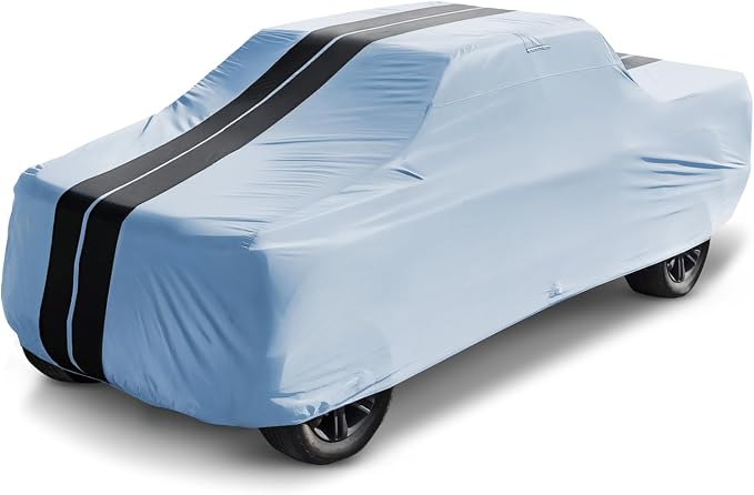 iCarCover Premium Heavy Duty Truck Car Cover - Waterproof All Weather Rain Snow UV Protection, Ram 1500, 2500, 3500, Mega cab 6'4" Standard Bed, Size T89 (See Size Chart), Stripe - Gray/Black