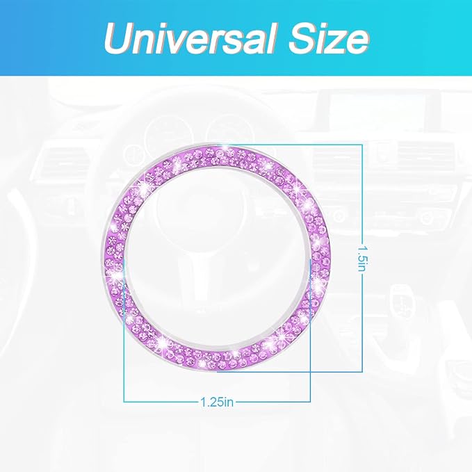 Car Bling Crystal Rhinestone Engine Start Ring Decals, 2 Pack Car Push Start Button Cover/Sticker, Key Ignition Knob Bling Ring, Sparkling Car Interior Accessories for Women (Purple)