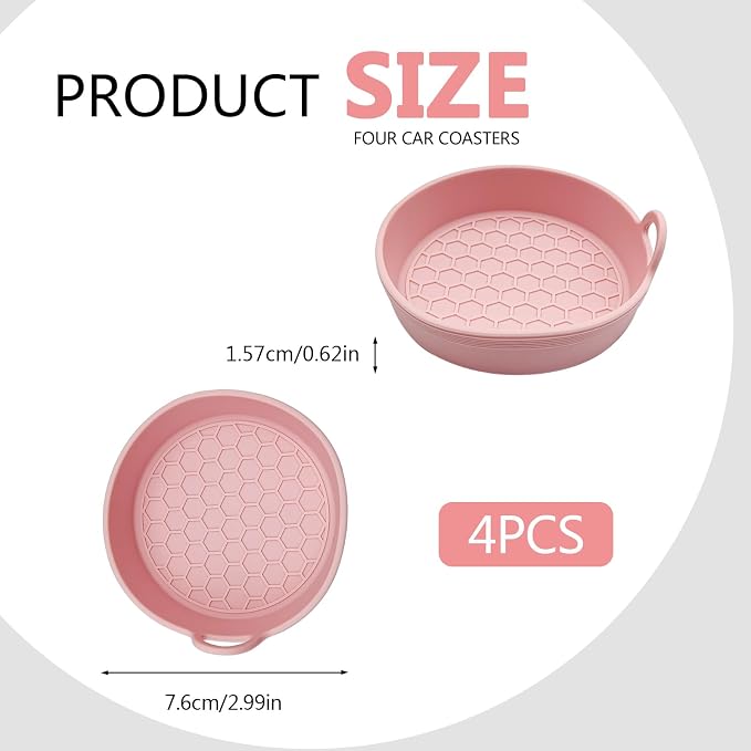 4 Pack Car Cup Holder Coaster, Universal Silicone Non-Slip Insert Pad, Waterproof Spill-Proof Drink Mat for SUV Sedan Truck, Automotive Interior Accessories(Pink)